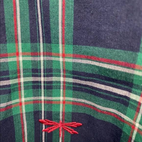 Talbots Navy and Green Holiday Plaid Ruffle Shirt - Picture 3 of 6